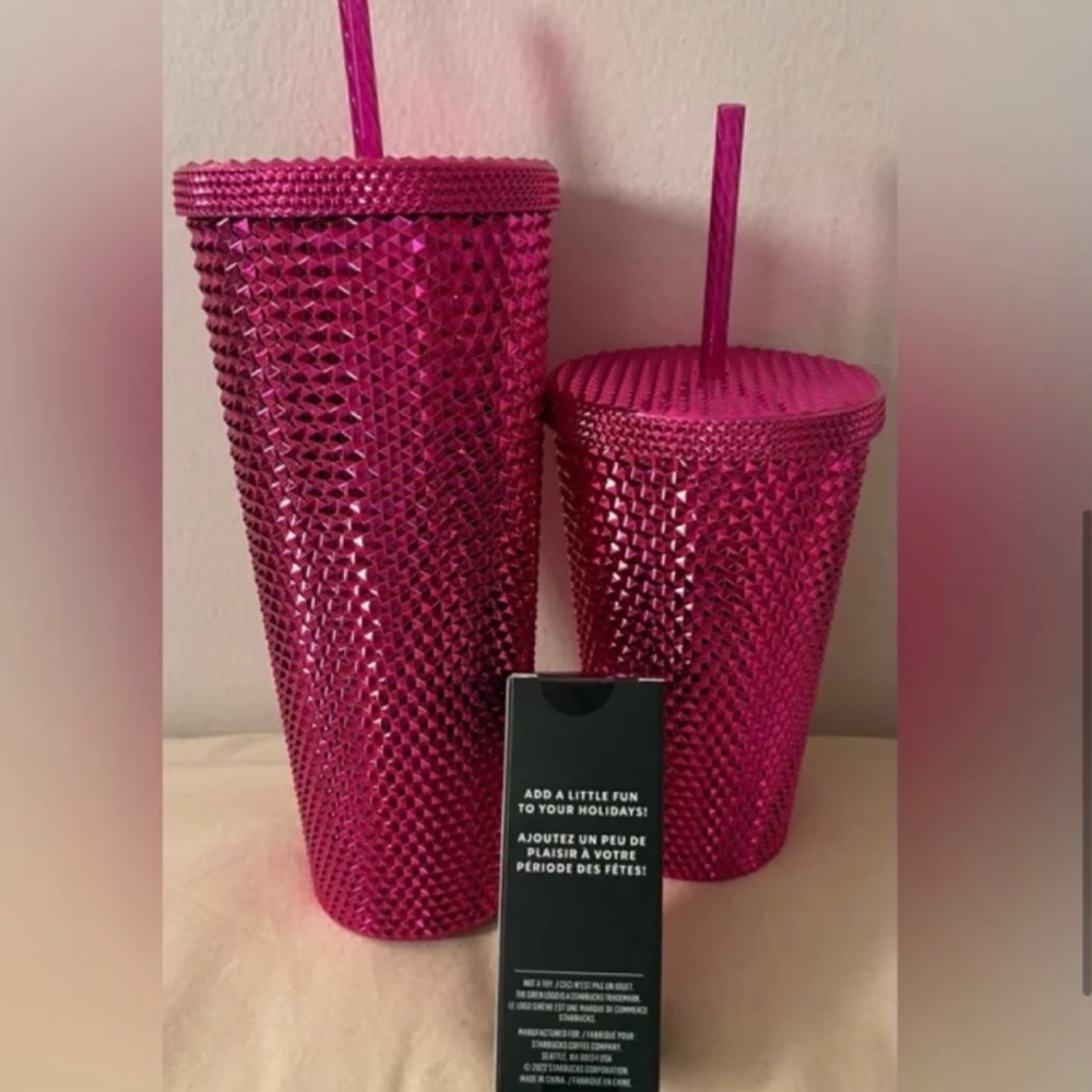 Starbucks holiday 2022 Sangria Metallic Bling Studded Cold Cup Tumbler TRIO - Picture 2 of 2